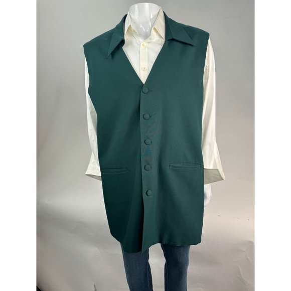 Giorgio B Tunic Vest With Collar Size 48 Green Polyester Fabric Covered Buttons - Picture 8 of 16